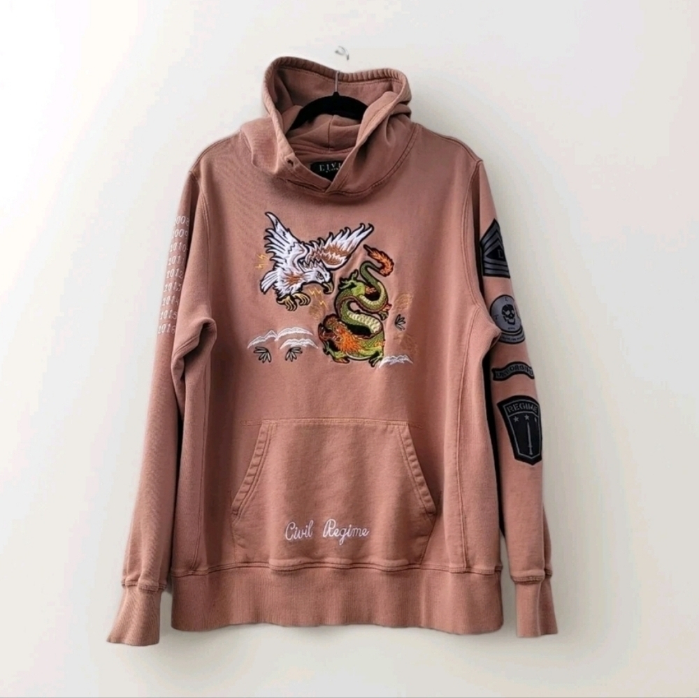 Civil Regime Mens XL Nude Blush Pink Dragon Eagle Embroidered Hoodie
